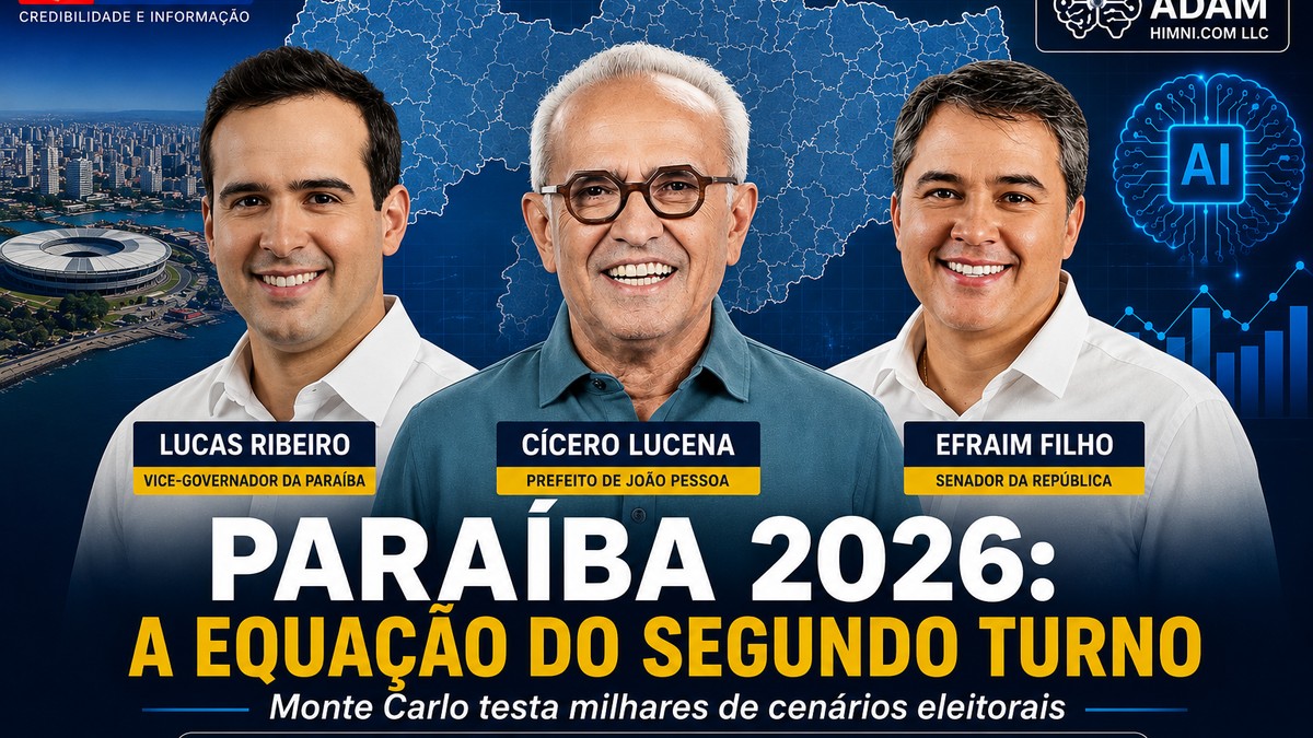 IA ADAM projeta virada possível na Paraíba: apoio de Efraim pode colocar Cícero à frente de Lucas no 2º turno